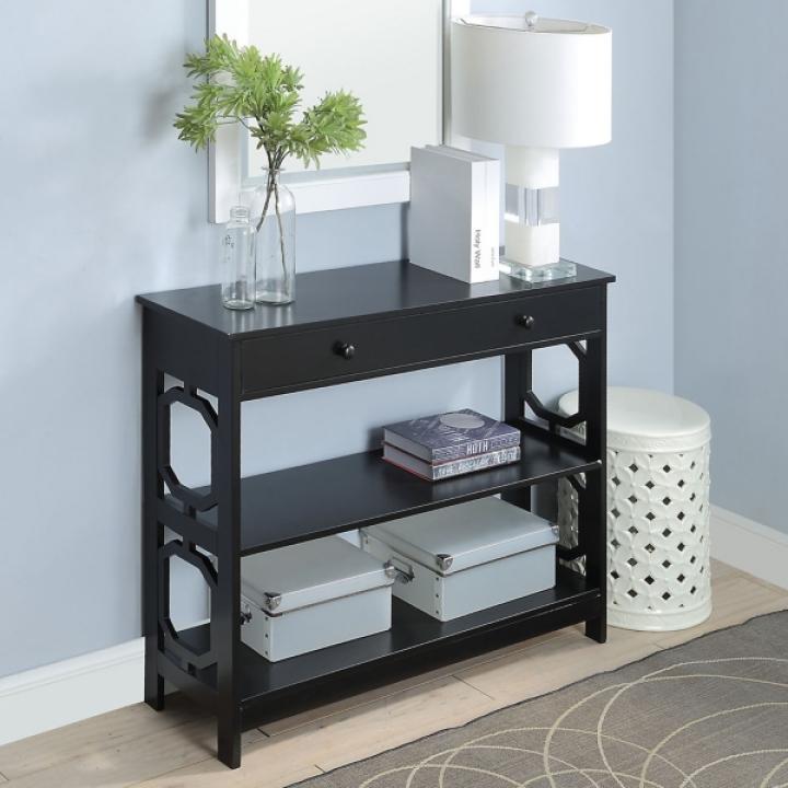 Black Octagon 2-Shelf Console Table