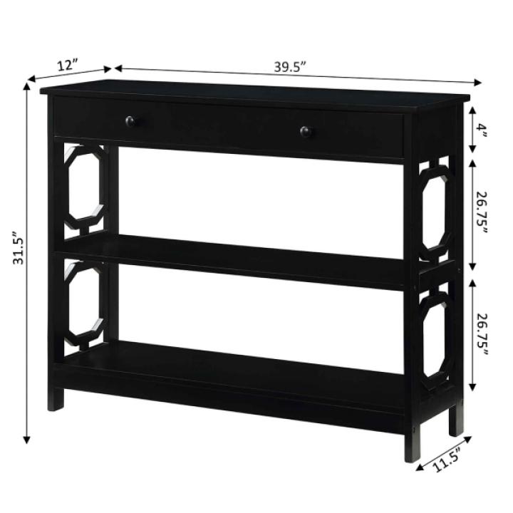 Black Octagon 2-Shelf Console Table