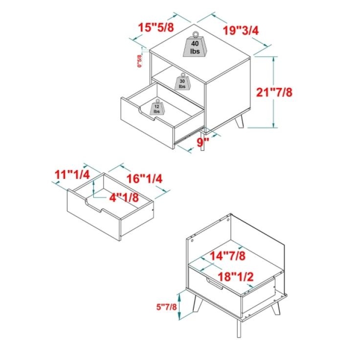 Black Riviera Single Drawer Nightstand