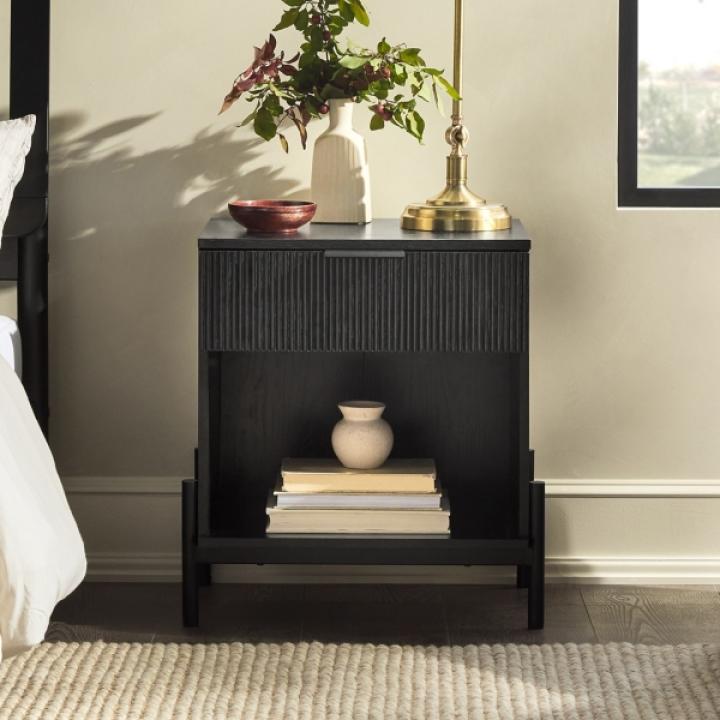 Black Reeded Drawer Nightstand