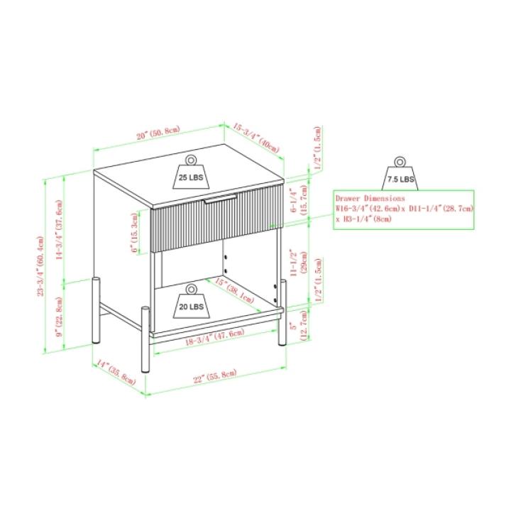 Black Reeded Drawer Nightstand