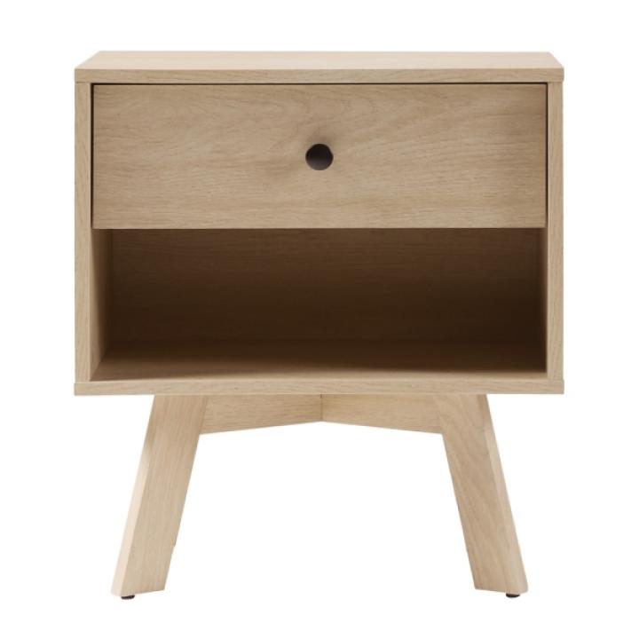 Coastal Oak Wood Mid-century Modern Nightstand