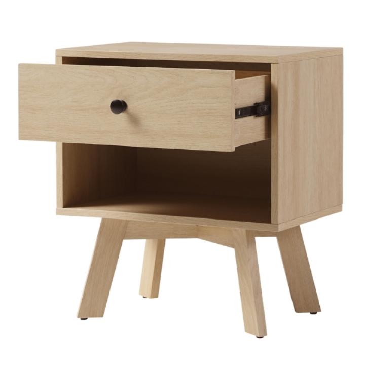 Coastal Oak Wood Mid-century Modern Nightstand