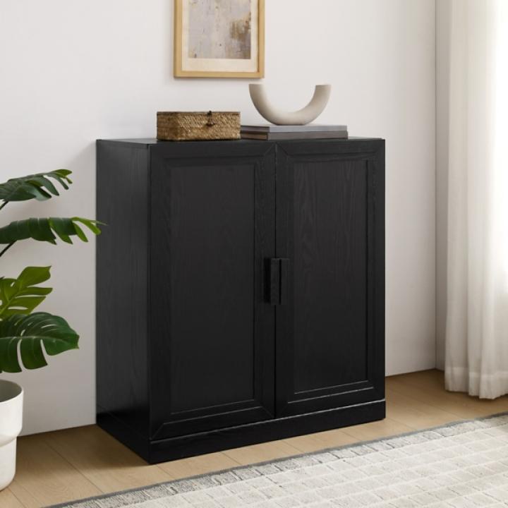 Black Wood Grain Stackable Storage Cabinet