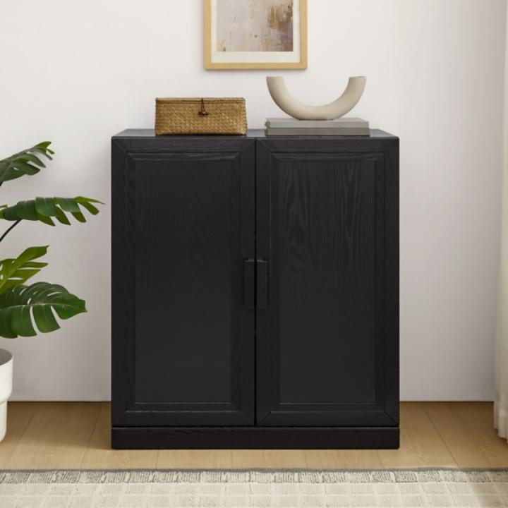 Black Wood Grain Stackable Storage Cabinet