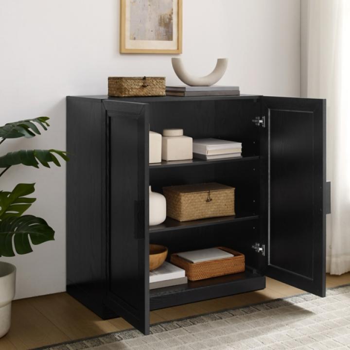 Black Wood Grain Stackable Storage Cabinet