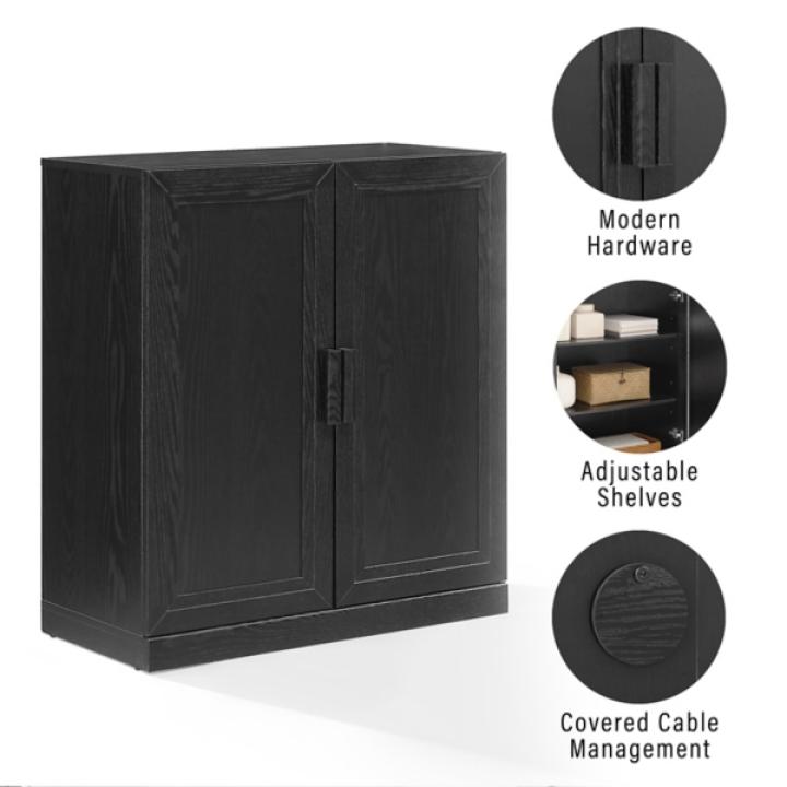 Black Wood Grain Stackable Storage Cabinet