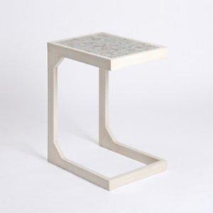 Mosaic Tile White Wood C-Table