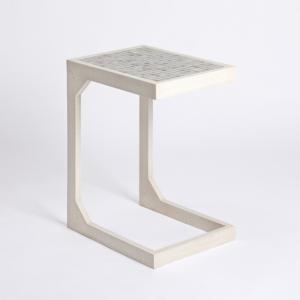 Mosaic Tile White Wood C-Table