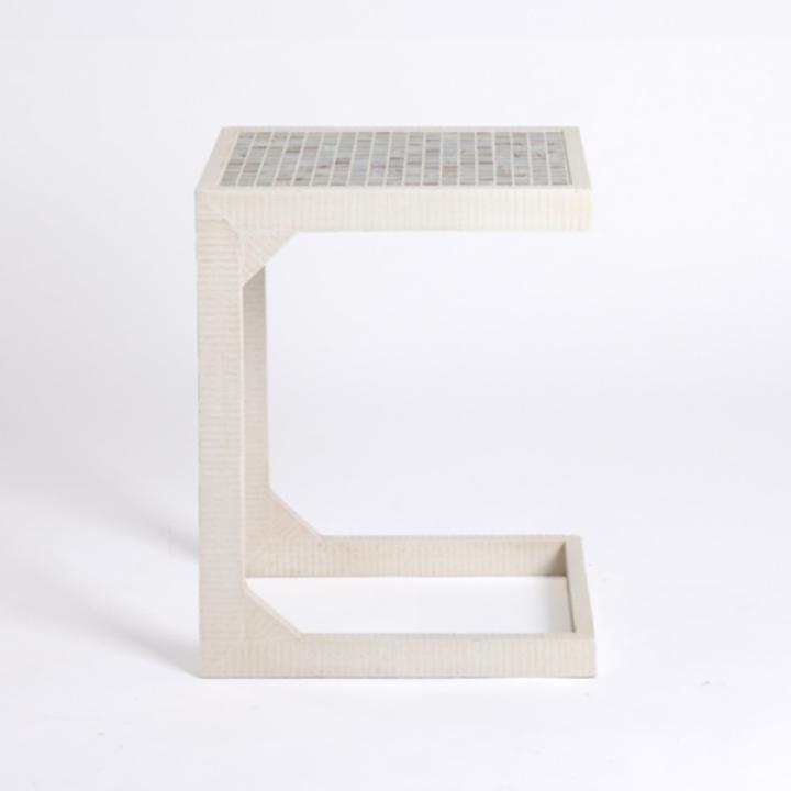 Mosaic Tile White Wood C-Table