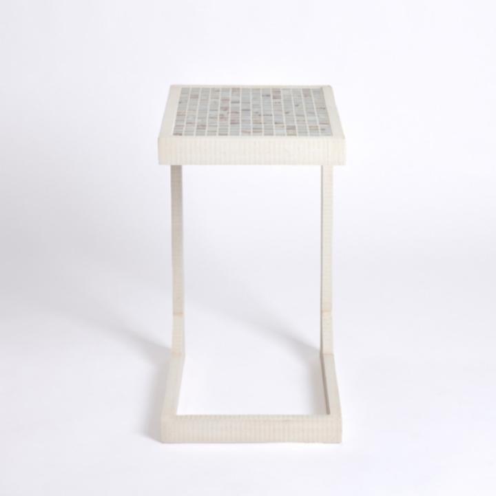 Mosaic Tile White Wood C-Table