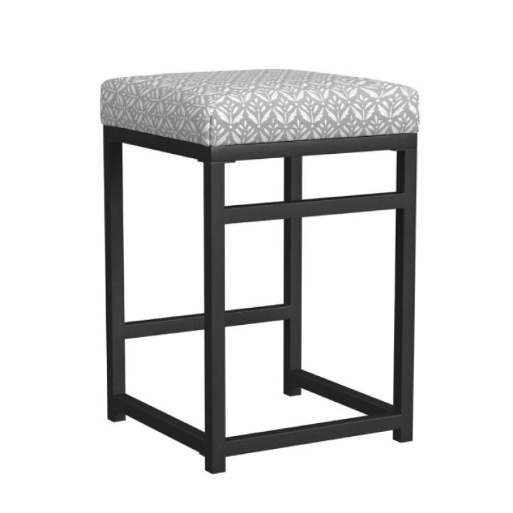 Gray Floral Upholstered Counter Stool