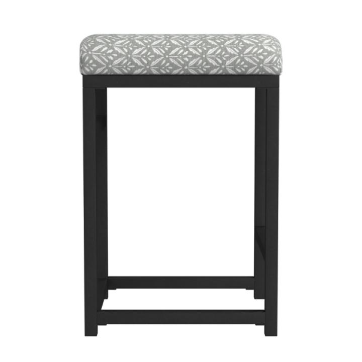 Gray Floral Upholstered Counter Stool