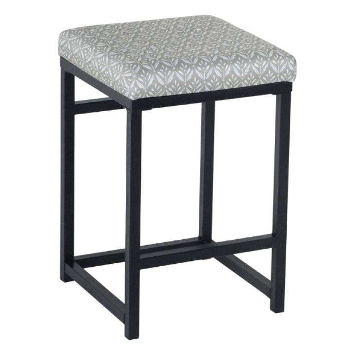 Gray Floral Upholstered Counter Stool