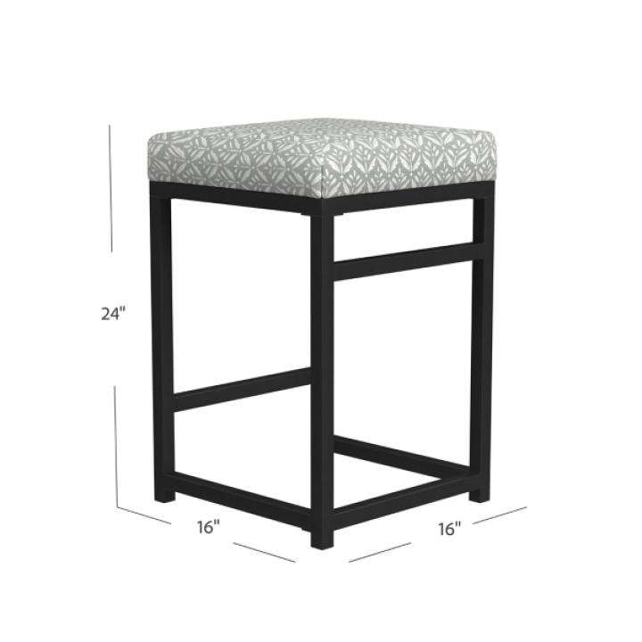 Gray Floral Upholstered Counter Stool