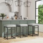 Gray Floral Upholstered Counter Stool