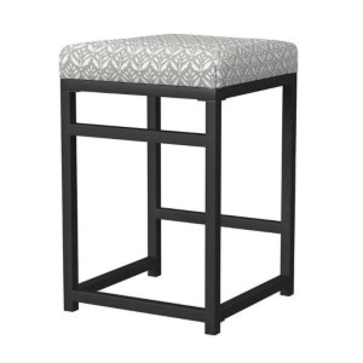 Gray Floral Upholstered Counter Stool
