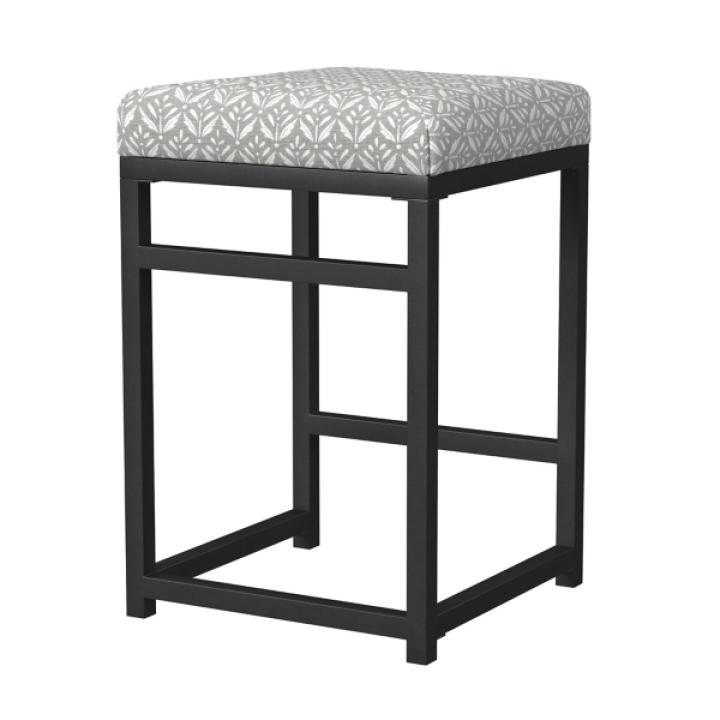 Gray Floral Upholstered Counter Stool