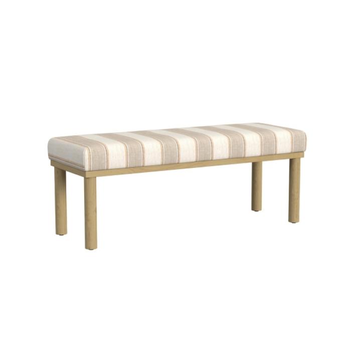 Tan Striped Upholstered Wood Leg Bench