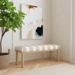 Tan Striped Upholstered Wood Leg Bench