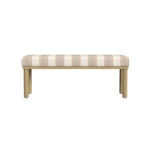 Tan Striped Upholstered Wood Leg Bench