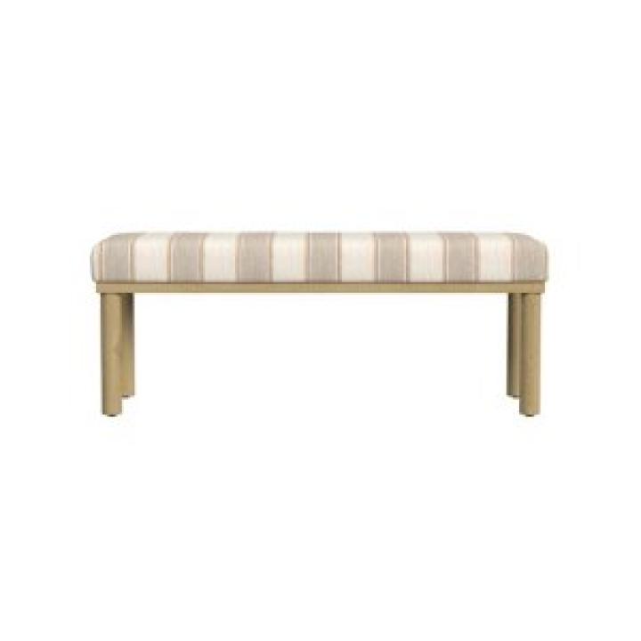 Tan Striped Upholstered Wood Leg Bench