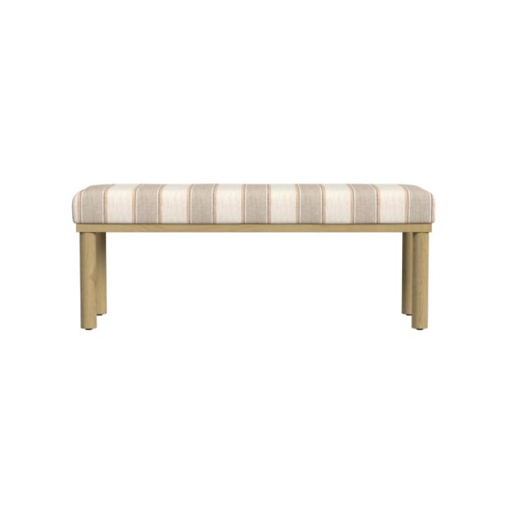 Tan Striped Upholstered Wood Leg Bench