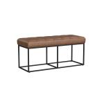 Brown Faux Leather Upholstered Metal Frame Bench