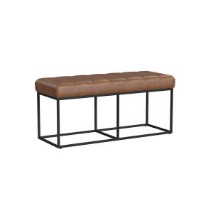 Brown Faux Leather Upholstered Metal Frame Bench