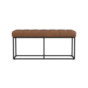 Brown Faux Leather Upholstered Metal Frame Bench