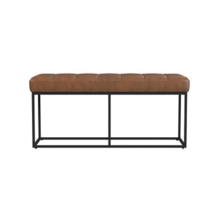 Brown Faux Leather Upholstered Metal Frame Bench