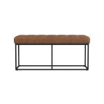 Brown Faux Leather Upholstered Metal Frame Bench