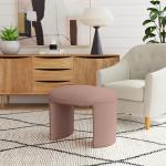 Pink Boucle Oval Upholstered Ottoman