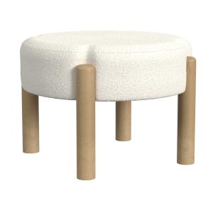 Cream Boucle Natural Wood Ottoman