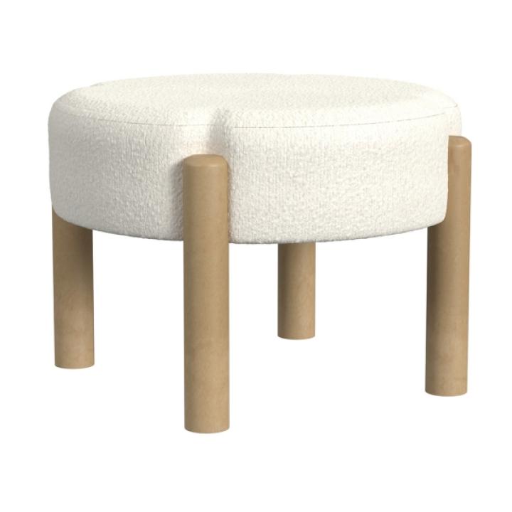 Cream Boucle Natural Wood Ottoman