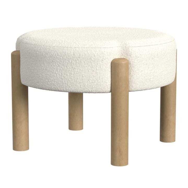 Cream Boucle Natural Wood Ottoman