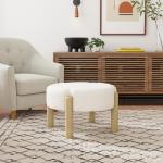 Cream Boucle Natural Wood Ottoman