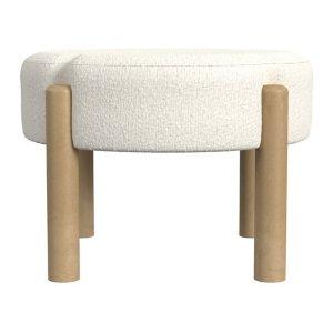 Cream Boucle Natural Wood Ottoman