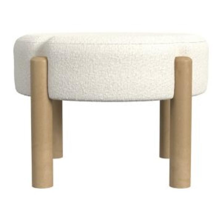 Cream Boucle Natural Wood Ottoman