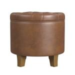 Brown Faux Leather Tufted Storage Ottoman
