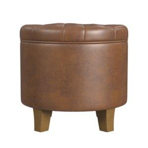 Brown Faux Leather Tufted Storage Ottoman