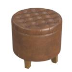 Brown Faux Leather Tufted Storage Ottoman