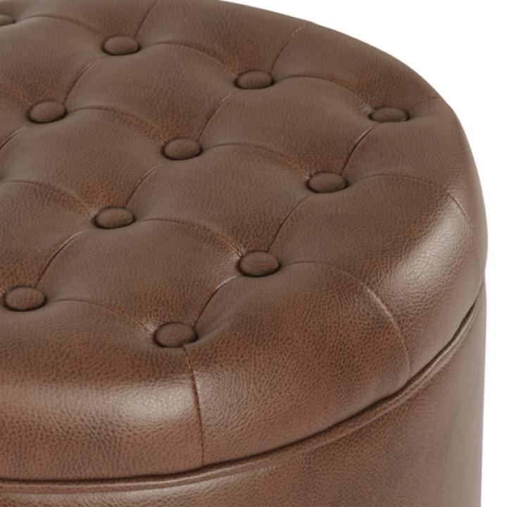 Brown Faux Leather Tufted Storage Ottoman