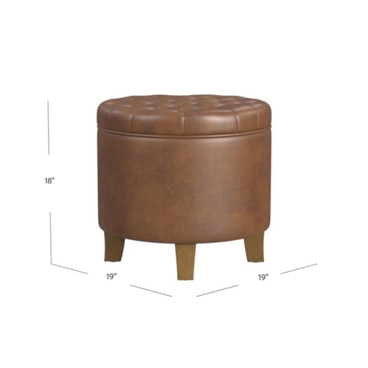 Brown Faux Leather Tufted Storage Ottoman