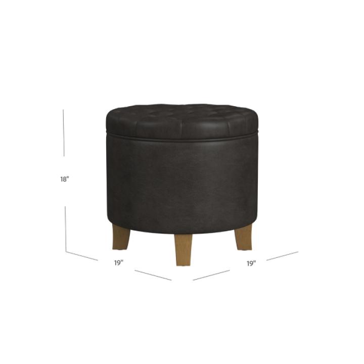 Espresso Faux Leather Tufted Storage Ottoman