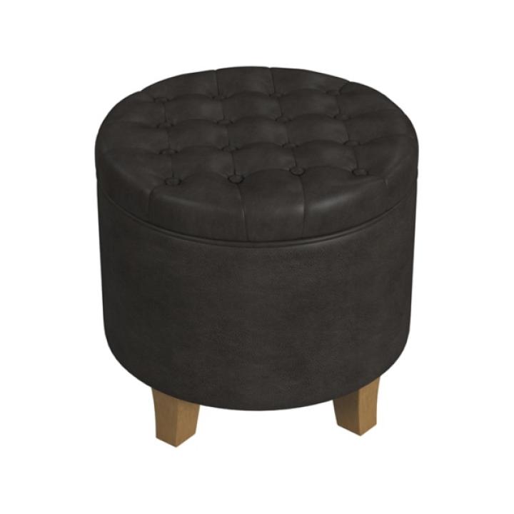 Espresso Faux Leather Tufted Storage Ottoman