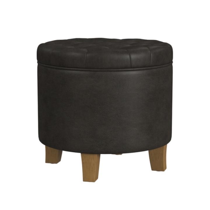 Espresso Faux Leather Tufted Storage Ottoman