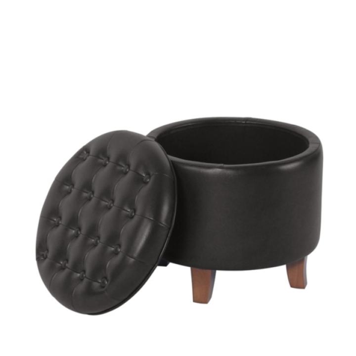 Espresso Faux Leather Tufted Storage Ottoman