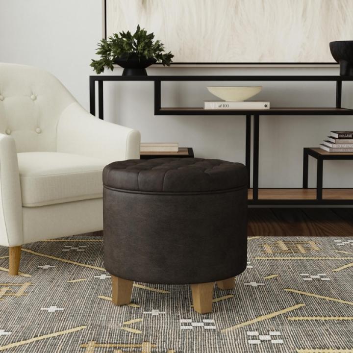 Espresso Faux Leather Tufted Storage Ottoman