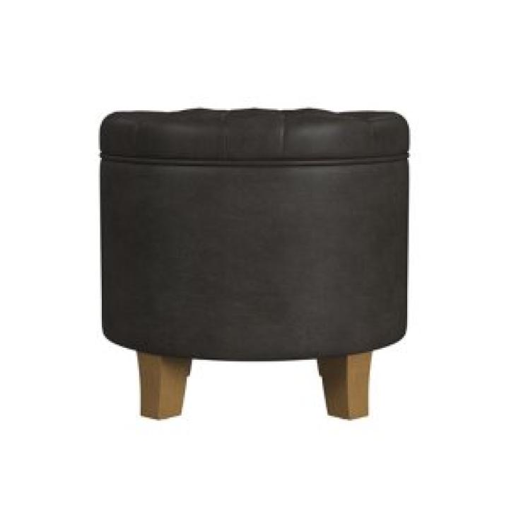 Espresso Faux Leather Tufted Storage Ottoman